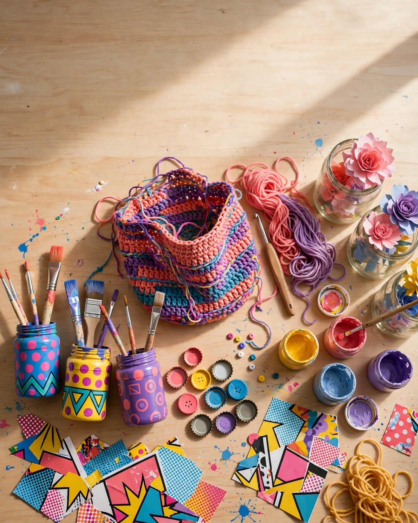 Laboratorio creativo Santa Croce sull'Arno - borsa all'uncinetto, vasetti pop art e materiali di riciclo creativo