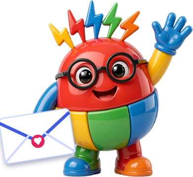 Mascotte di Quizzopoli con una busta: iscriviti alla newsletter di No Limits APS
