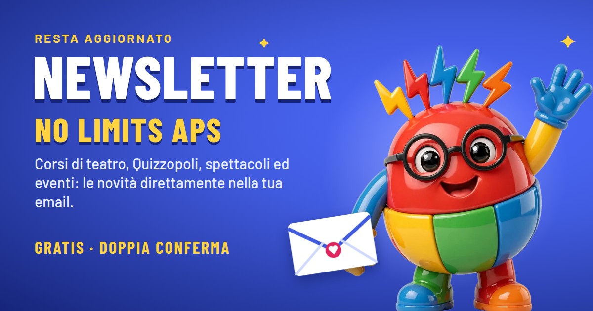 Newsletter No Limits APS: la mascotte di Quizzopoli con una busta in mano