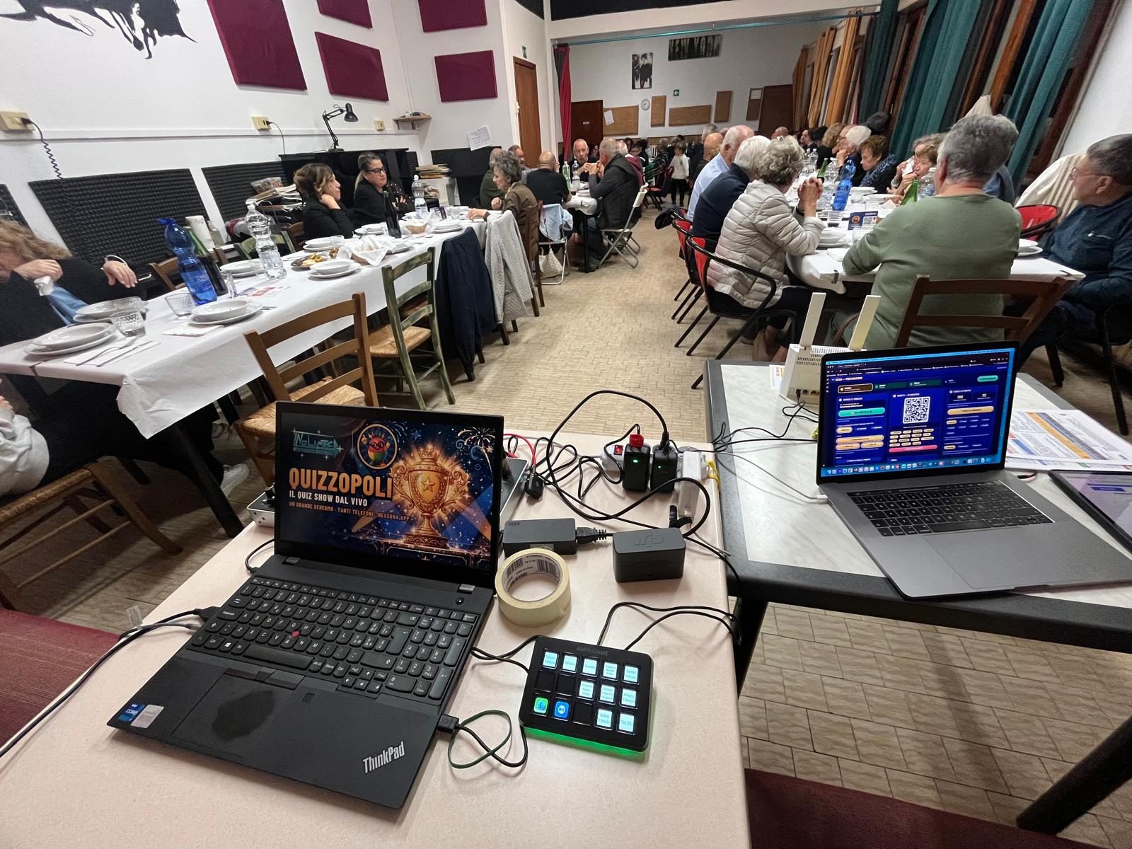 Pubblico a tavola alla serata Quizzopoli del 24 ottobre 2026, un evento gratis di quiz dal vivo con No Limits APS