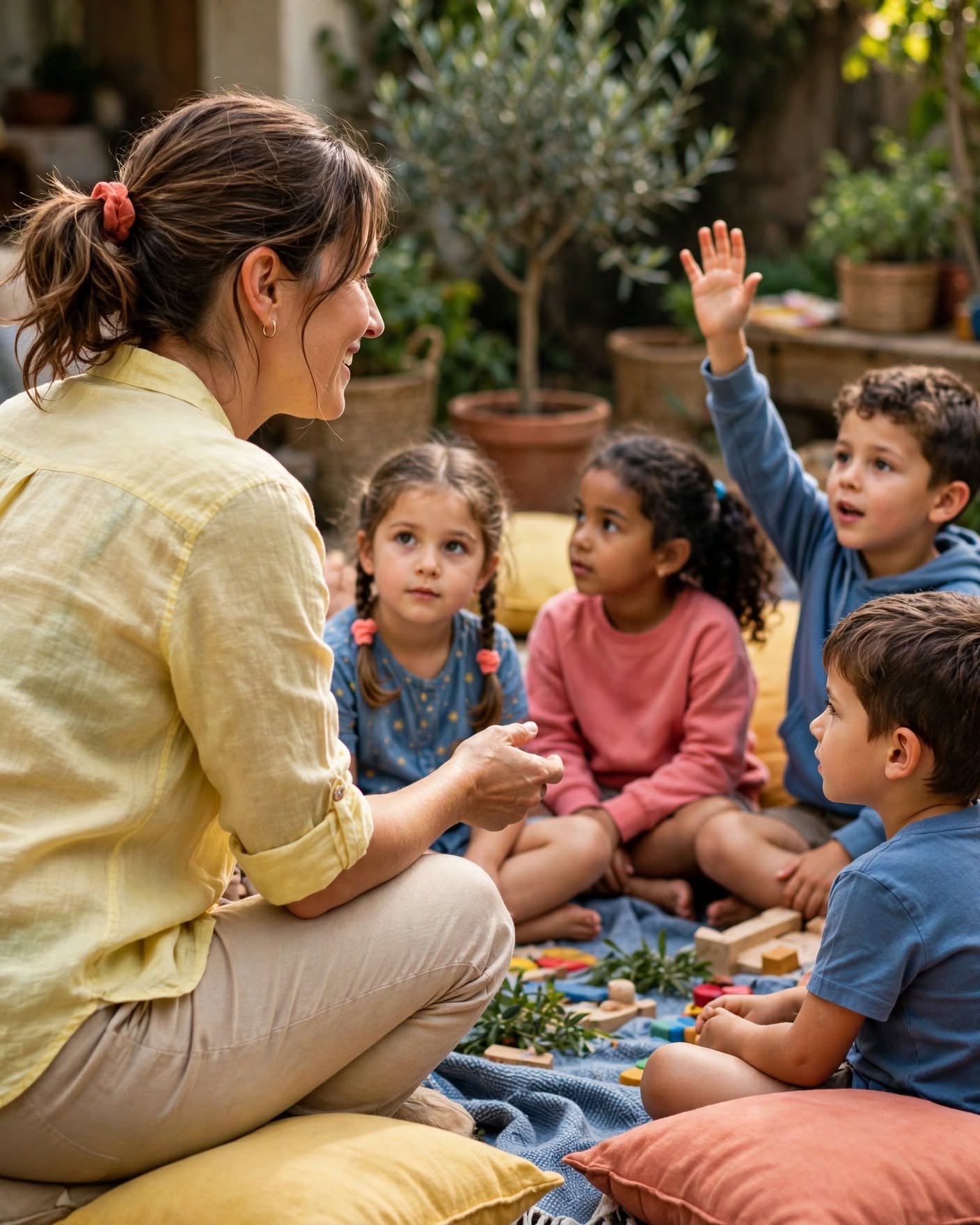 Un pomeriggio guidato al doposcuola creativo - bambini e educatrice a Santa Croce sull'Arno